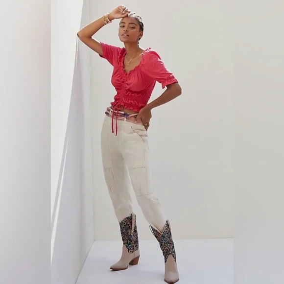 Anthropologie Pilcro Puff-Sleeve Ruched Top - Picture 3 of 8